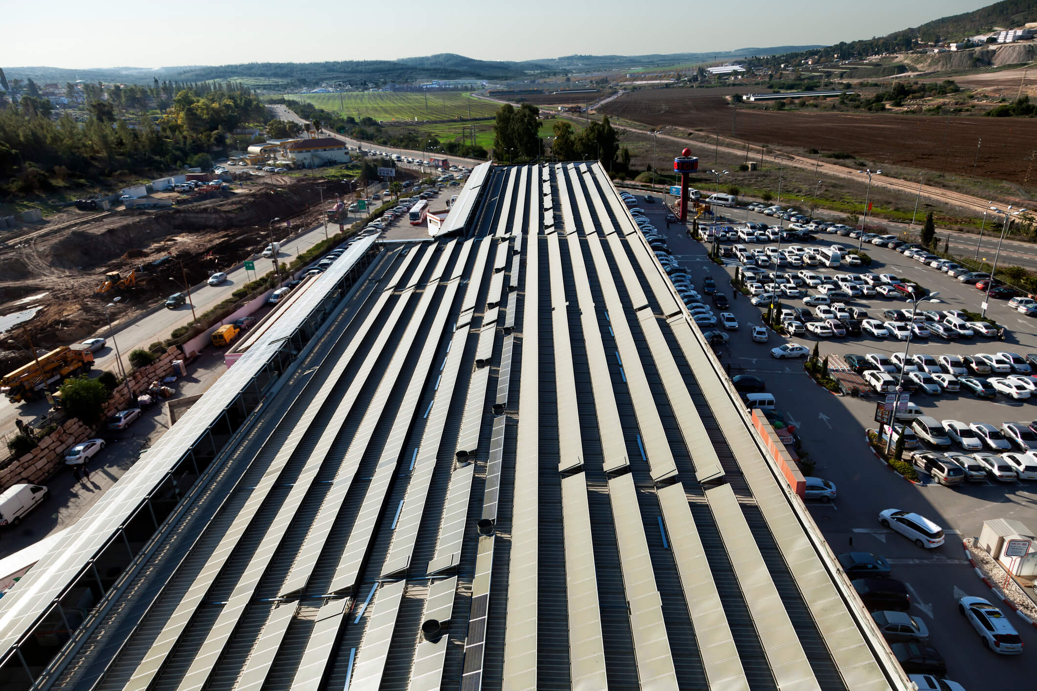 retail plaza with solar panels