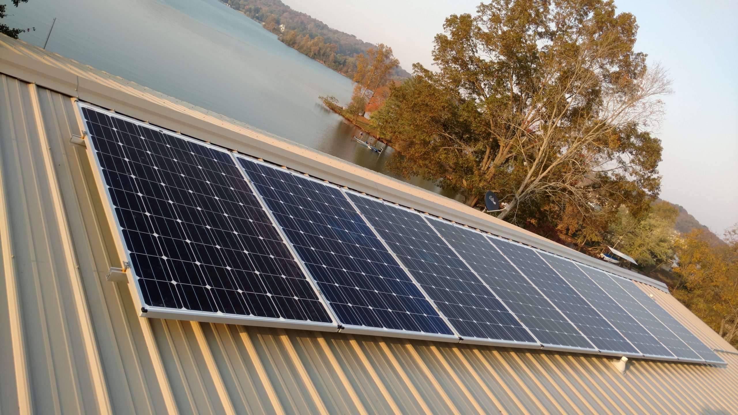 Solar modules atop metal roof
