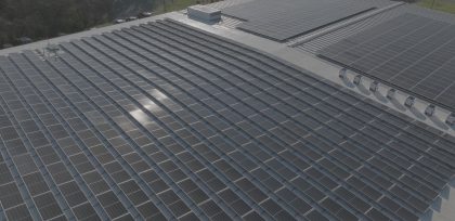 Solar array fills the rooftop for AESSEAl's North American headquarters.