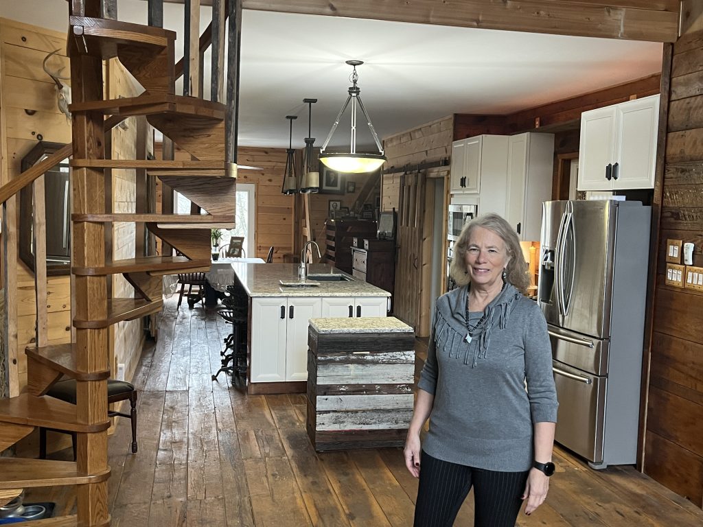 Modern kitchen inside a renovated barn home.