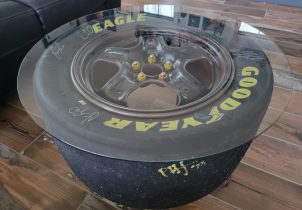 NASCAR tire signed by Chase Briscoe, Aric Almirola, Cole Custer and ryan Preece