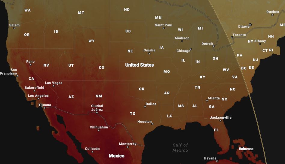 Map of sunlight exposure