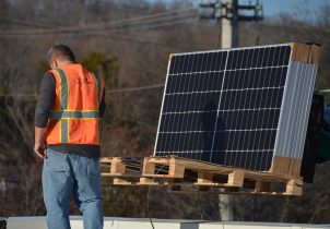 solar panels atop building