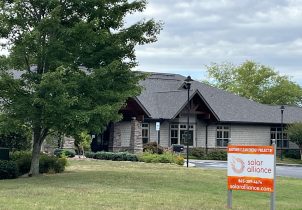 construction sign outside a church office