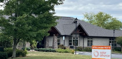construction sign outside a church office