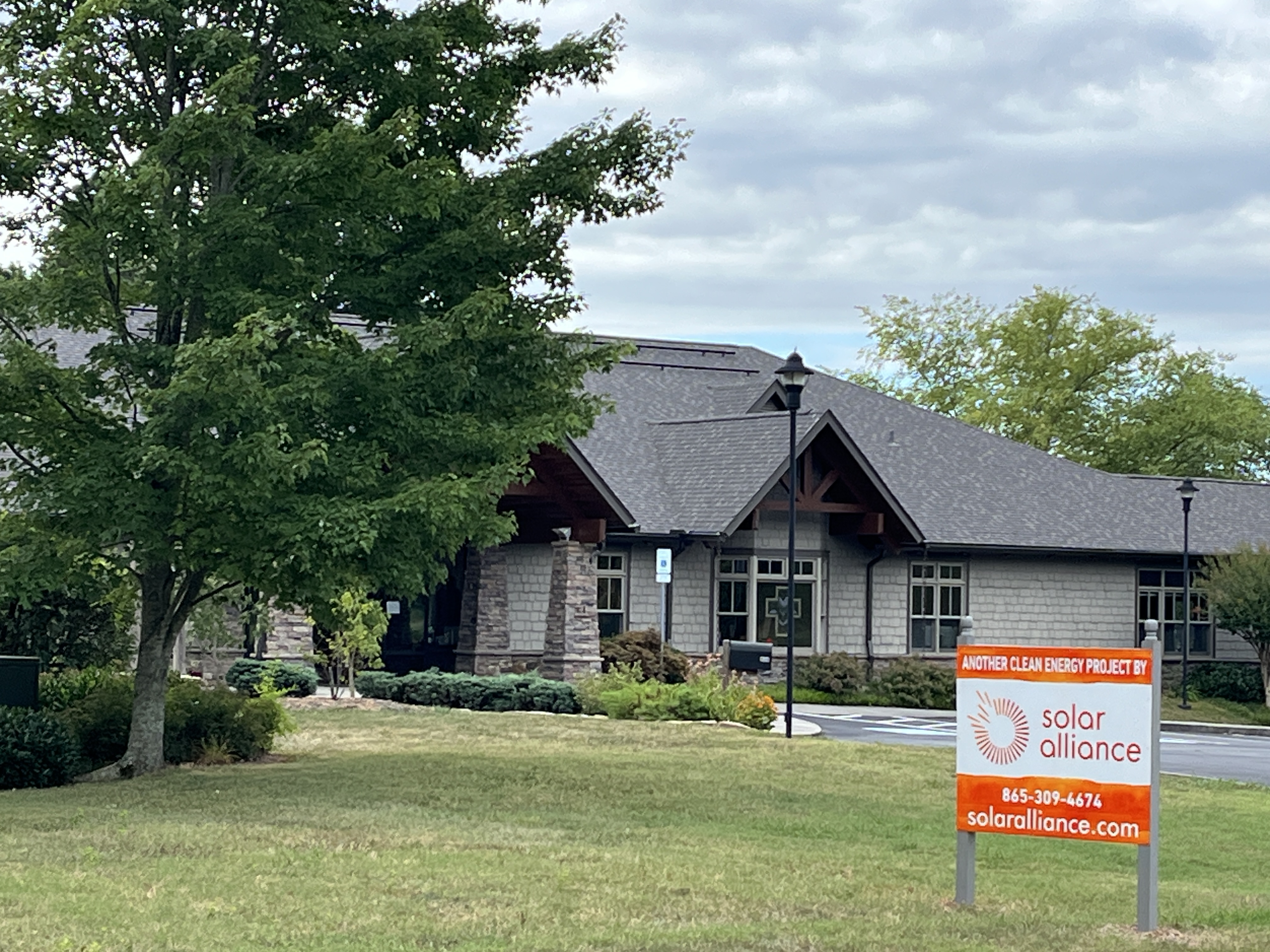 construction sign outside a church office