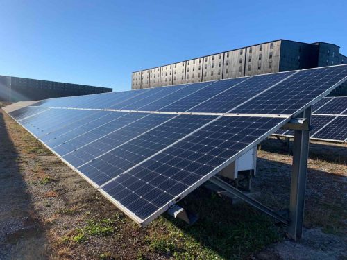 Recently cleaned panels on commercial ground mount system