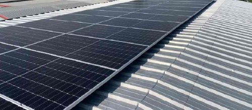 Wide view of array on standing seam metal roof